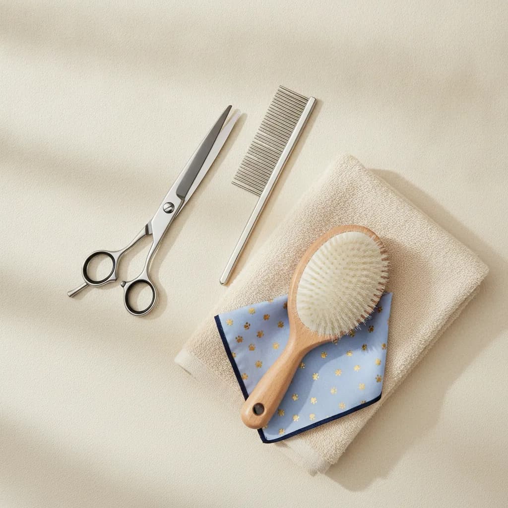 Professional grooming tools laid out for nail, ear and paw care